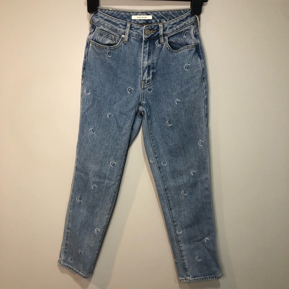 Pacsun Embroidered Moon Denim Mom Jeans